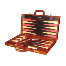 Backgammon Board Elegant XL Genuine Leather in Brown