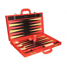 Backgammon Set Elegant XL Genuine Leather in Red