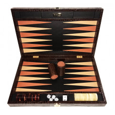 Backgammon set Deluxe L Genuine Leather in Brown