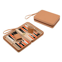 Travel backgammon mini zipper bag in beige