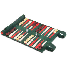 Small travel backgammon Roll-up design FLORENS in green